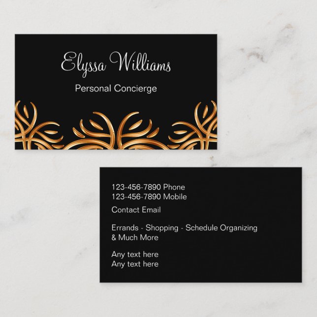 Classy Personal Concierge Unique Business Cards (Front/Back)