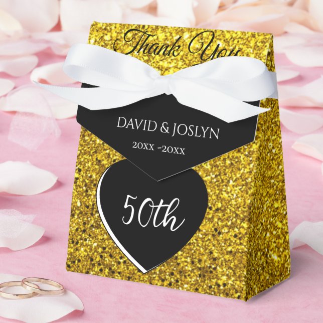 Classy Personalised Black & Gold 50th Anniversary Favour Box (Wedding)
