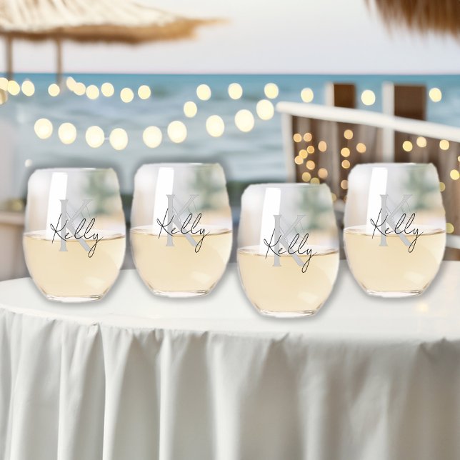 Classy Personalised Last Name  Stemless Wine Glass (Classy Personalized Last Name Stemless Wine Glass)