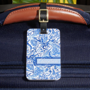 Classy Personalised White Floral Paisley Pattern Luggage Tag