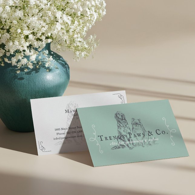 Classy Pet Salon Pomeranian & Golden Retriever Dog Business Card (Classy Pet Salon Pomeranian & Golden Retriever Dog Business Card)