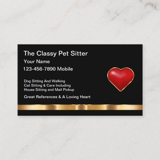 Classy Pet Sitter And Home Watch Business Cards (Front)