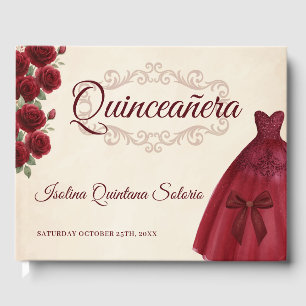 Classy Photo Quinceanera 15th Birthday Burgundy Guest Book