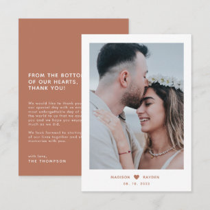 Classy Photo Terracotta Script with Heart Wedding Thank You Card