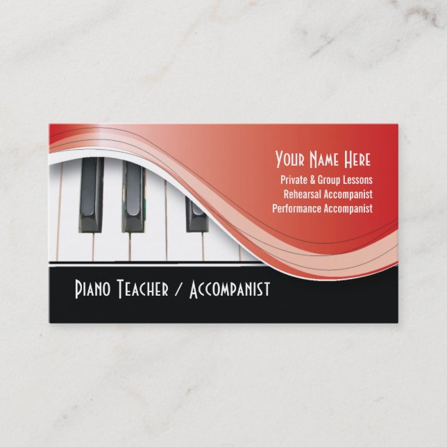 Classy Piano Teacher Business Card (Front)