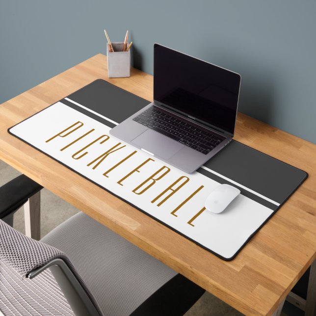 Classy Pickleball Text Dark Grey White Colour Bloc Desk Mat (Office 2)