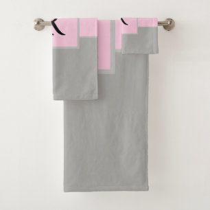 Classy Pink and Grey Monogram Bath Towel Set