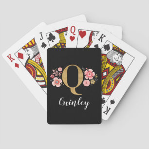 Classy Pink Black Monogram Initial Girly Letter Q Playing Cards