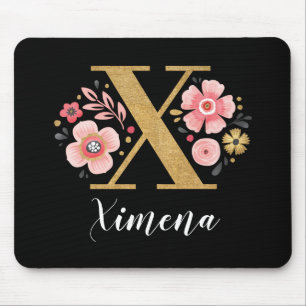 Classy Pink Black Monogram Initial Girly Letter X Mouse Pad