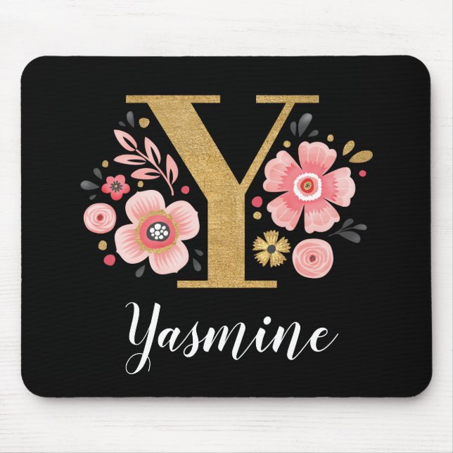 Classy Pink Black Monogram Initial Girly Letter X Mouse Pad (Front)