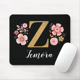 Classy Pink Black Monogram Initial Girly Letter Z Mouse Pad