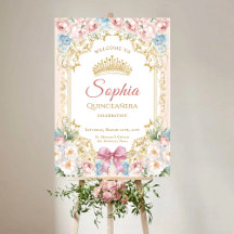 Classy Pink Bow Floral Quinceanera Welcome