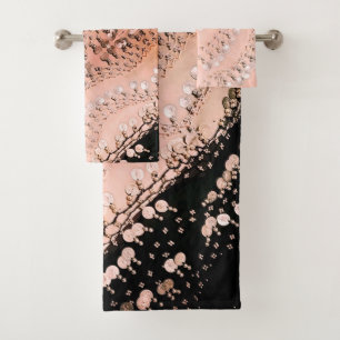 Classy Pink Coral and Black Gypsy Scarf   Bath Towel Set