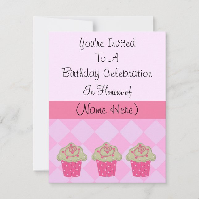 Classy  Pink Cupcake Birthday Invitation (Front)