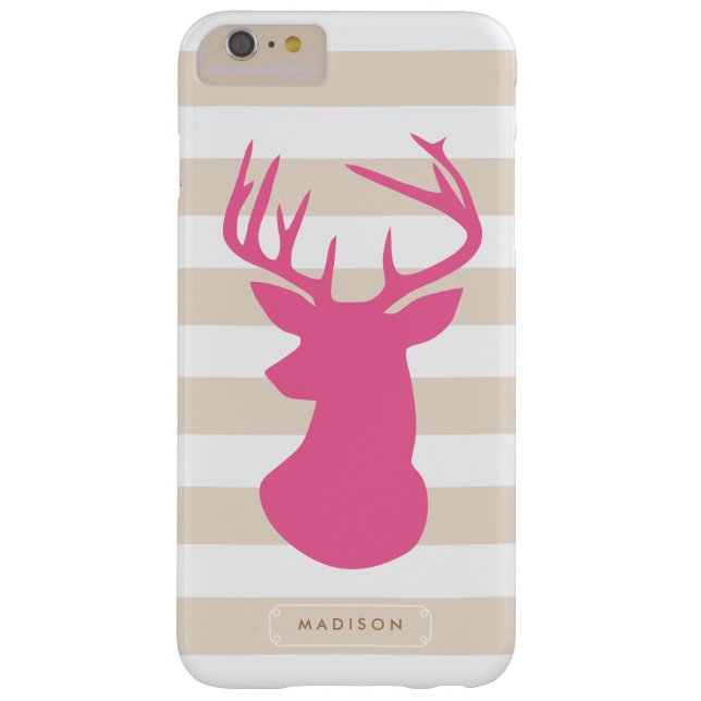 Classy Pink Deer Head Linen Stripes Personalised Case-Mate iPhone Case (Back)