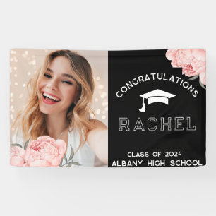 Classy Pink Floral Graduate Graduation Party Banner
