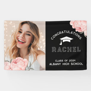 Classy Pink Floral Graduate Graduation Party Banner