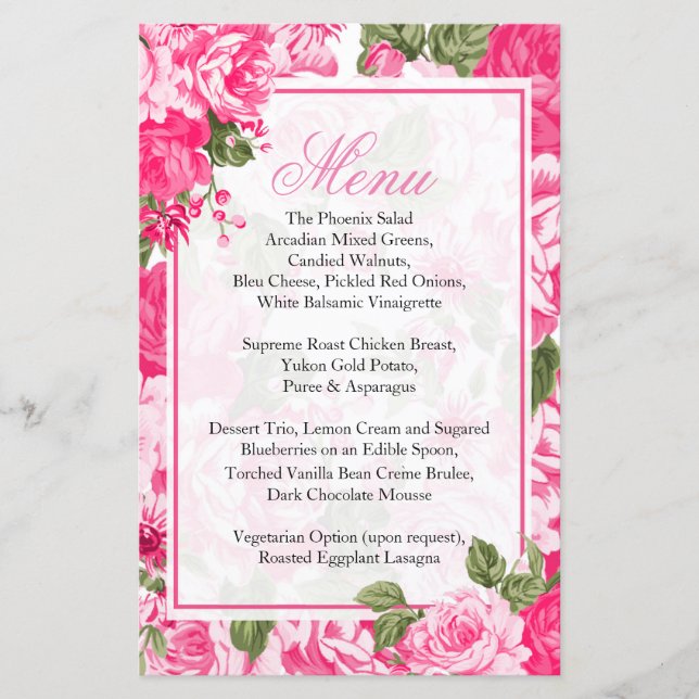 Classy Pink Floral Wedding - Menu (Front)