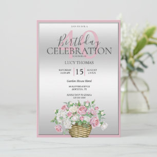 Classy Pink Flower Bouquet Decoration Birthday Invitation