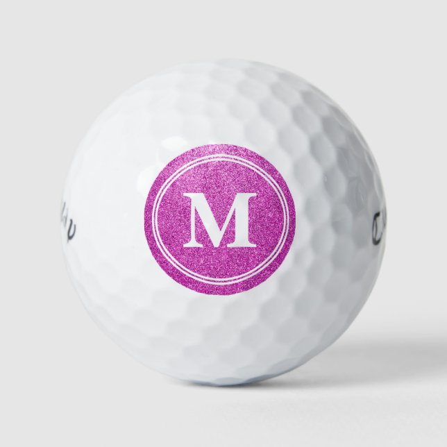 Classy Pink Glitter Sparkly Monogam Personalised Golf Balls (Front)