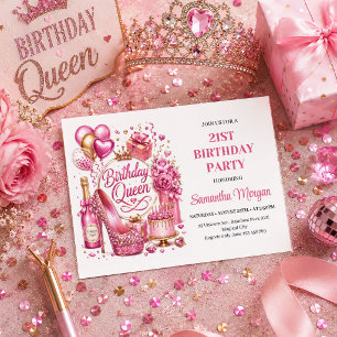 Classy Pink Gold Birthday Queen Glitter Party Invi Invitation