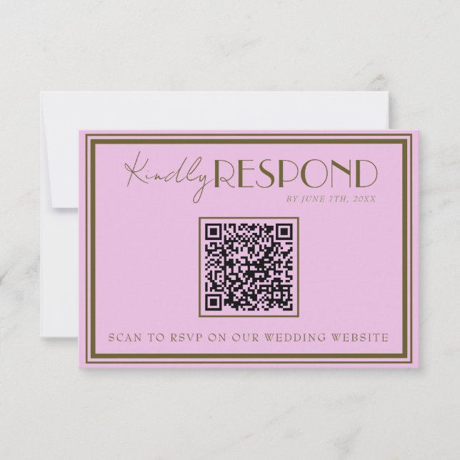 Classy Pink Grassland Old Money QR Code Wedding RSVP Card (Front)