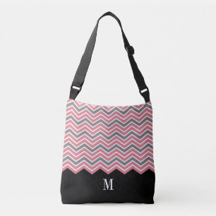 Classy Pink Gray Chevron Monogram Crossbody Bag