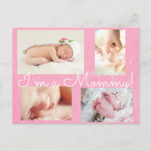 Classy Pink "I am a Mummy" Birth Announcement Postcard