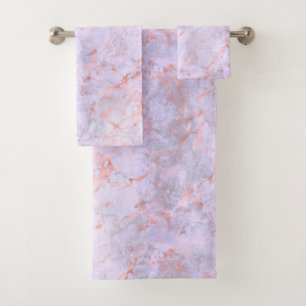 Classy Pink Lavender Marble Bath Towel Set