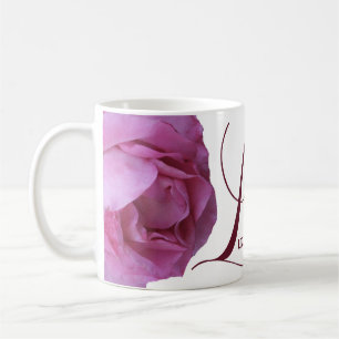 Classy pink roses flowers personal L monogram  Coffee Mug