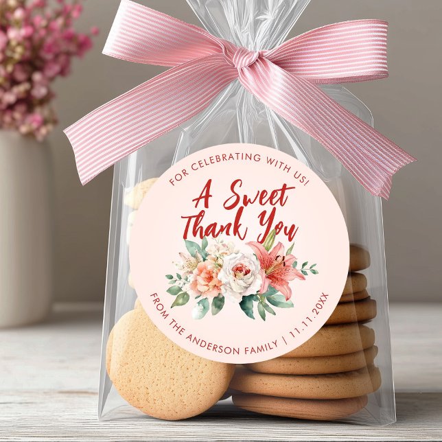 Classy Pink Roses Orchid Flowers Thank You Favour Classic Round Sticker (Classy Pink Roses Orchid Flowers Thank You Favor Classic Round Sticker)