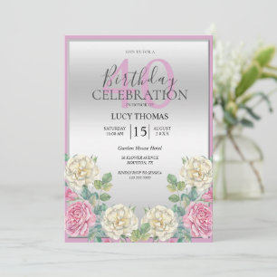 Classy Pink & White Flowers Decoration Birthday Invitation