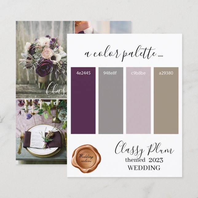 Classy plum Wedding colours Palette Card 2023 (Front/Back)