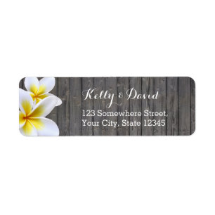 Classy Plumeria Flower Wood Return Address Labels