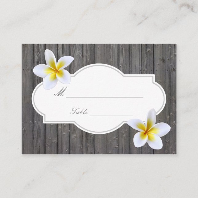 Classy Plumeria Flowers Beach Wedding Place Card (Front)