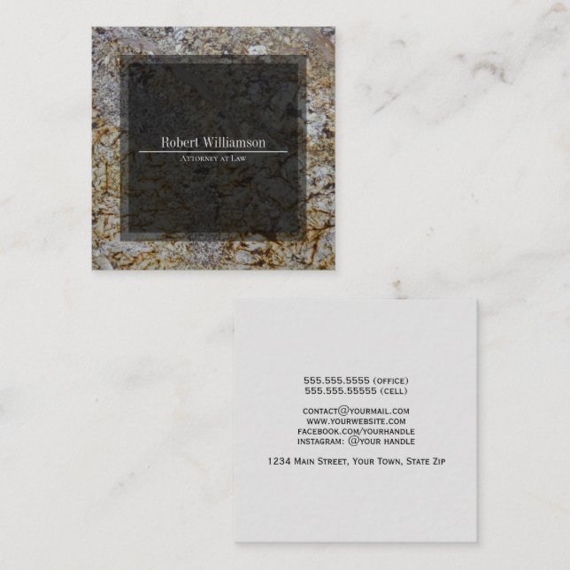 Classy Polished Stone Grey, Rust & Taupe Square  Business Card (Front/Back)