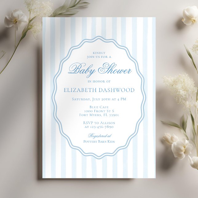 Classy Preppy Stripes Wavy Frame Coast Baby Shower Invitation (Creator Uploaded)