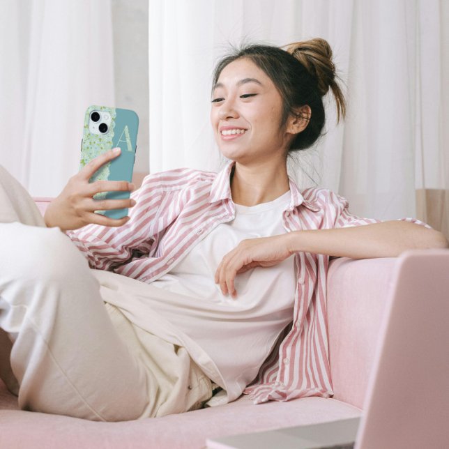 Classy Pretty MONOGRAM A BABY BLUE FLORAL chic Case-Mate iPhone Case (Creator Uploaded)