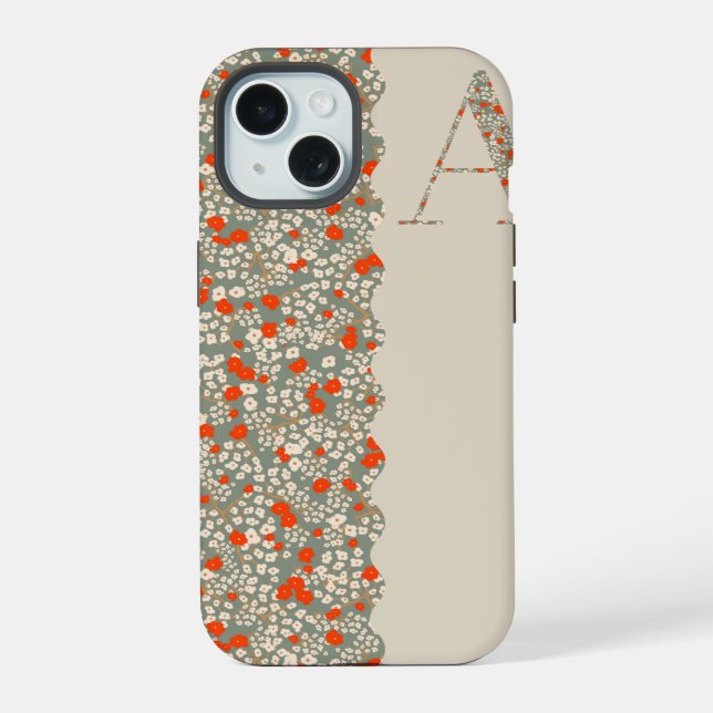 Classy Pretty MONOGRAM A BEIGE FLORAL Case-Mate   iPhone 15 Case (Back)