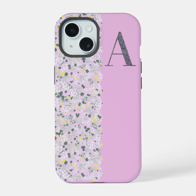 Classy Pretty MONOGRAM A LILAC FLOWERS  iPhone 15 Case (Back)