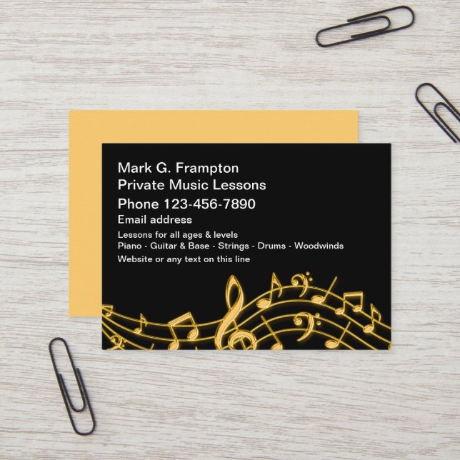 Classy Private Music Lessons busins Business Card (Front/Back In Situ)