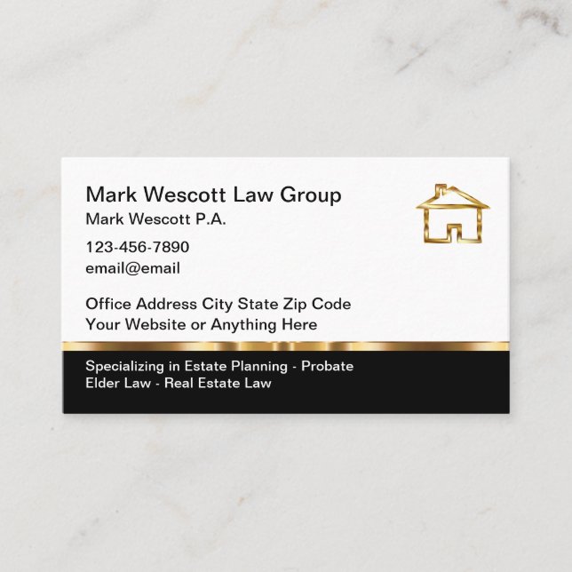 Classy Probate And Real Estate Law Attorney Business Card (Front)