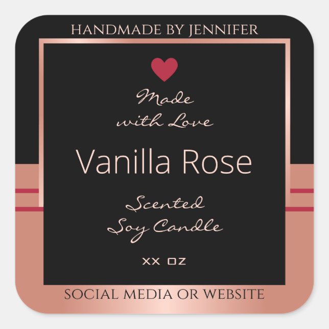 Classy Product Packaging Label Black and Rose Gold (Front)