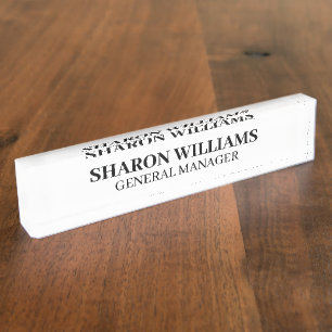 Classy Professional Black White Office Title Desk Nameplate