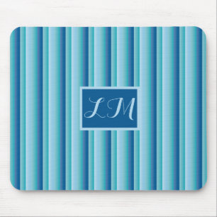 Classy & Professional Blue Stripes Monogram Mouse Pad