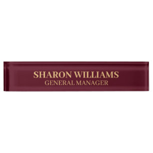 Classy Professional Burgundy Red Office Title Nameplate