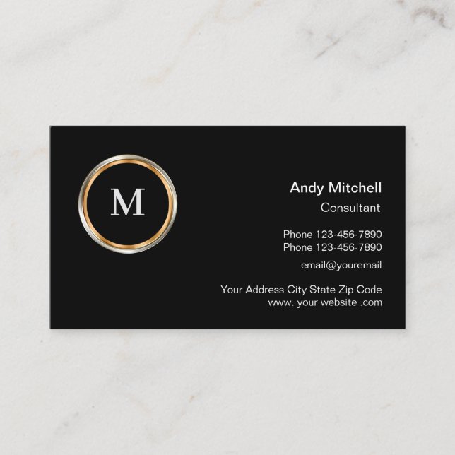 Classy Professional Monogram Business Consultant Card (Front)