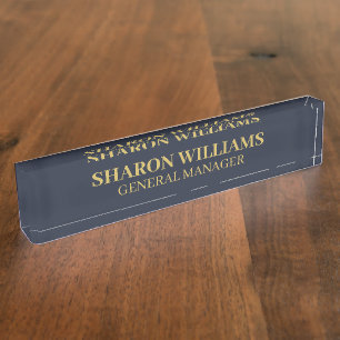 Classy Professional Navy Blue & Gold Office Title Nameplate