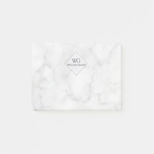 Classy Promotional White Marble Monogram Post-it Notes