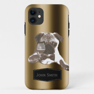 Classy Pug & Wine Custom Name iPhone 5 Case